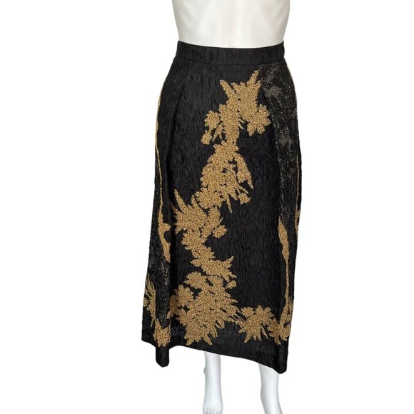 NWT $1,595 Escada Black & Gold Skirt Size FR 40/ US 8 A-Line - Picture 1 of 9